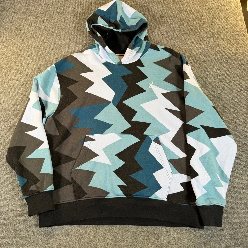 Jordan Essentials Mens Graphic Fleece Hoodie Blue Zigzag FB7014-425 XL #3389